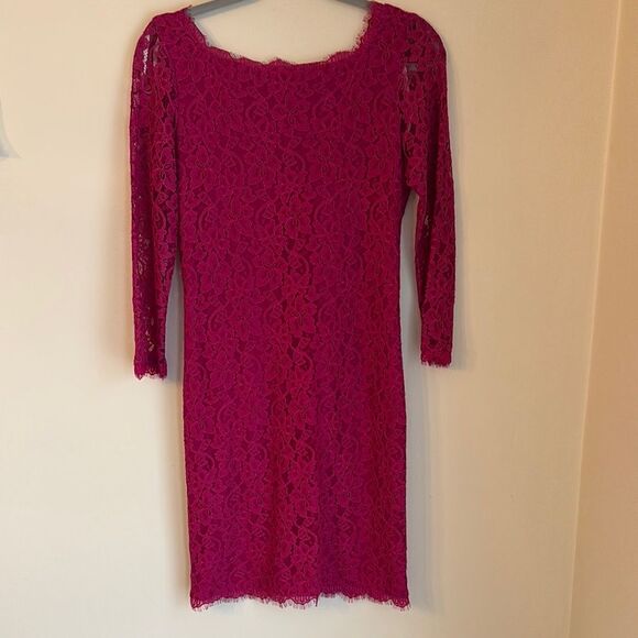 Diane Von Furstenberg DVF Zarita Lace Dress 3/4 sleeve Pink Fuchsia size 8 EUC! - Picture 1 of 16